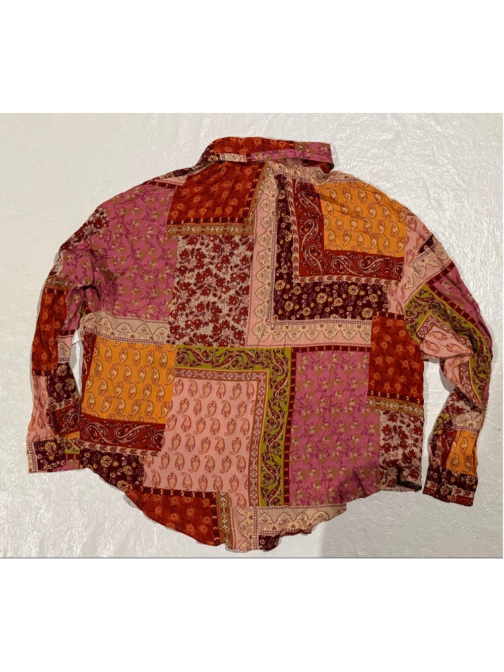 Aura Women Paisley Patchwork Button-Up Shirt Boho Bohemian Top Small NWT - Picture 2 of 9